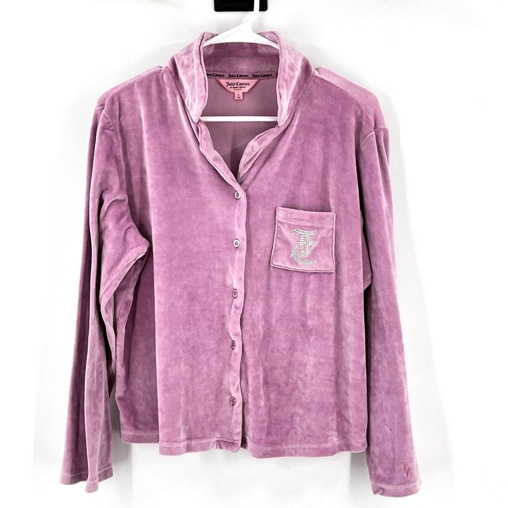 Juicy Couture Sleepwear Pajama Top‎ Velour Long Sleeve Womens Size Large Pink